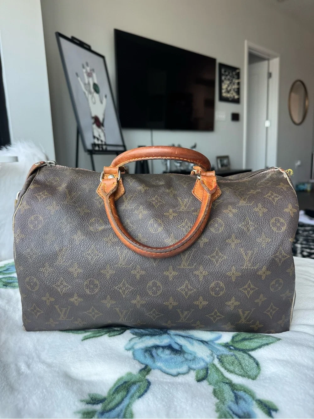 Louis Vuitton Monogram Canvas Satchel in Brown with Tan Trim
